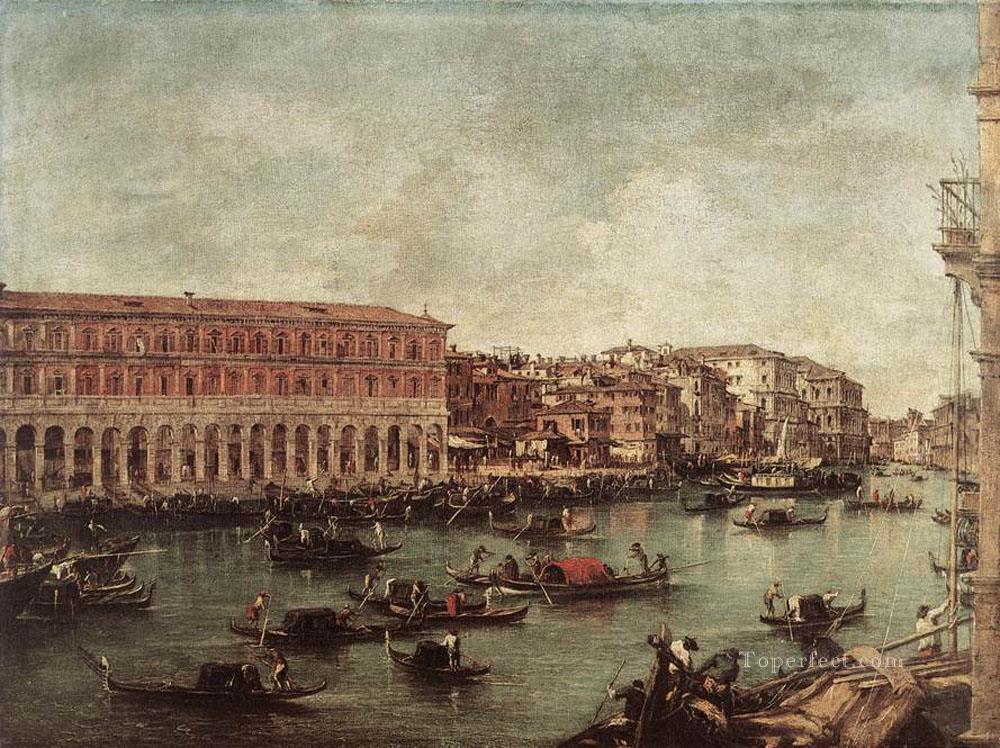 The Grand Canal at th Fish Market Pescheria Venetian School Francesco Guardi Oil Paintings